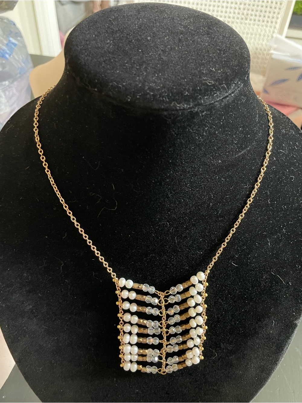 Delicate Gold-Plated Pearl & Crystal Statement Necklace - Women Jewelry